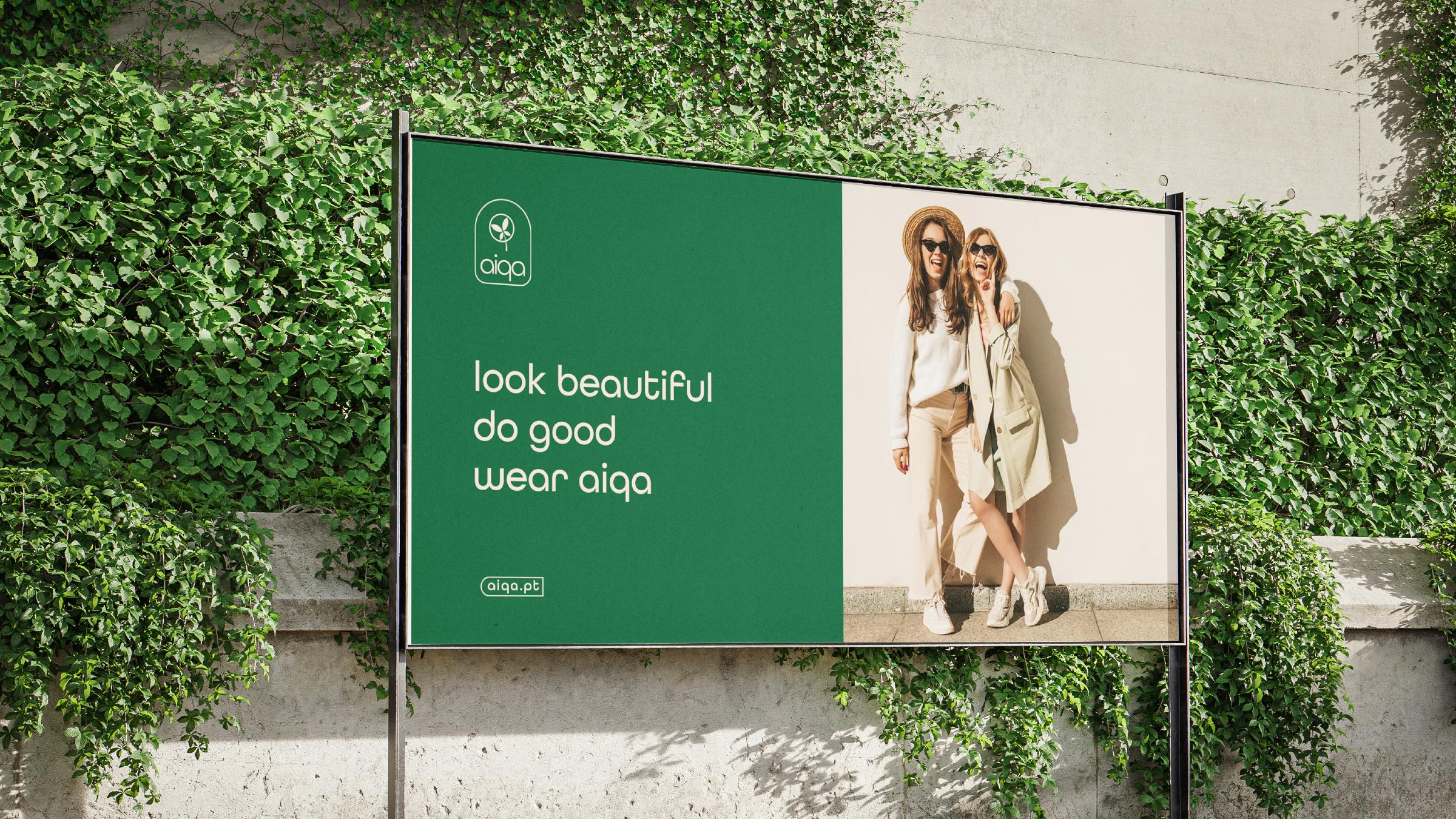 Campanha exterior da AIQA com identidade verde e bege